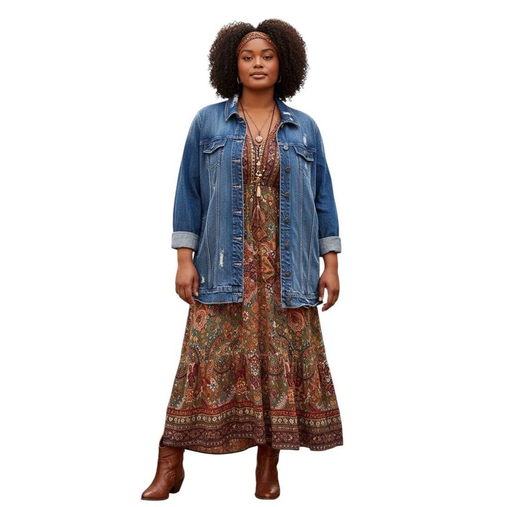 Torrid Feel The Fit Womens Longline Denim Distressed Trucker Jacket Blue Size 3